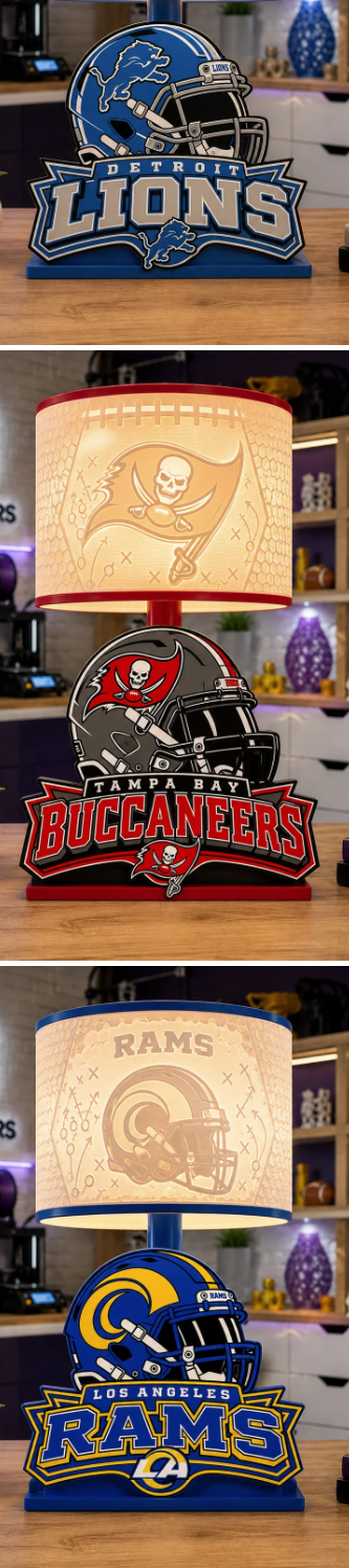 Custom Professional Football Lithophane Lamp | 3D Printed Professional Team-Inspired Lampshade & Football Base | Personalized Sports Gift for Game Room
