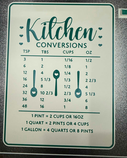 3D Printed Kitchen Conversion Chart | Cooking Measurement Guide | Cups, Tablespoons & Ounces | Farmhouse Kitchen Decor | Housewarming Gift