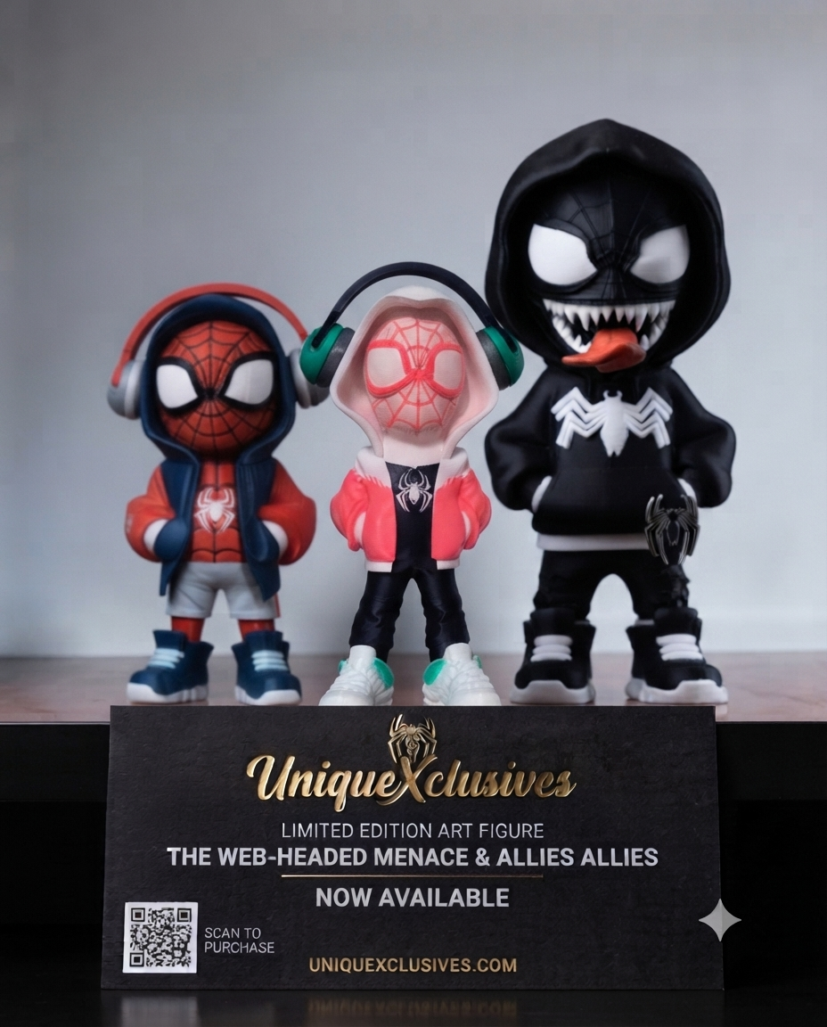 3D Printed Spider-Verse Inspired Hooded Collectible Figure | Miles Inspired, Gwen Inspired & Shadow Symbiote Variant | Gamer Desk Decor | Superhero Fan Gift | Handmade Display Statue