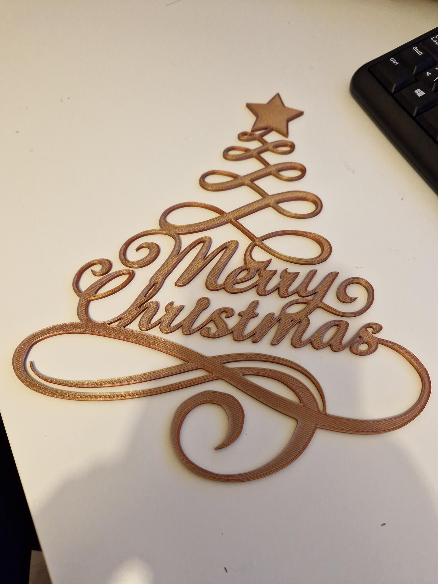 3D Printed Merry Christmas Script Tree Decor - Holiday Wall Sign