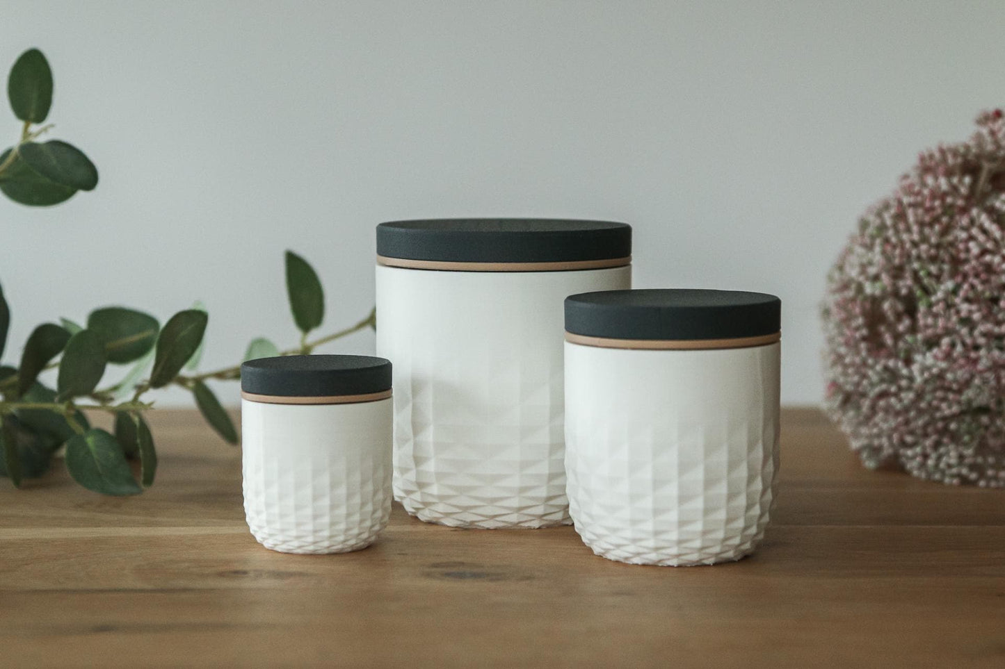 Textured Bathroom Canisters with Lids