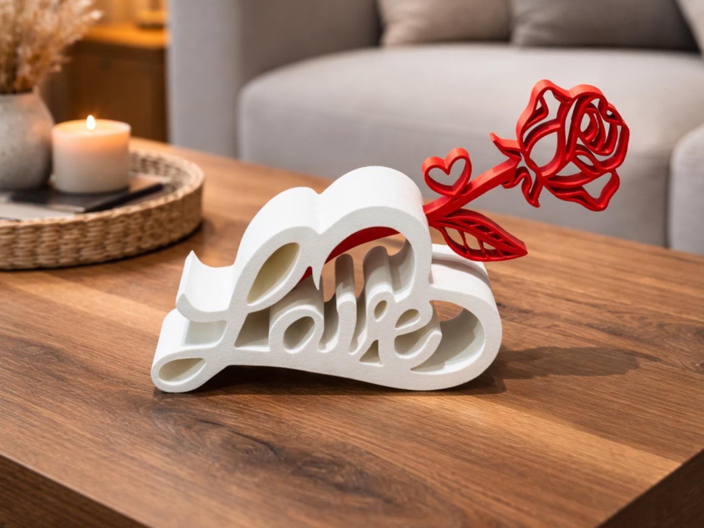 3D Printed “Love & Rose” Heart Sculpture