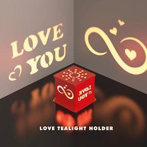 Love Light Box Candle Holder | Romantic Shadow LED & Tealight Decor Lamp