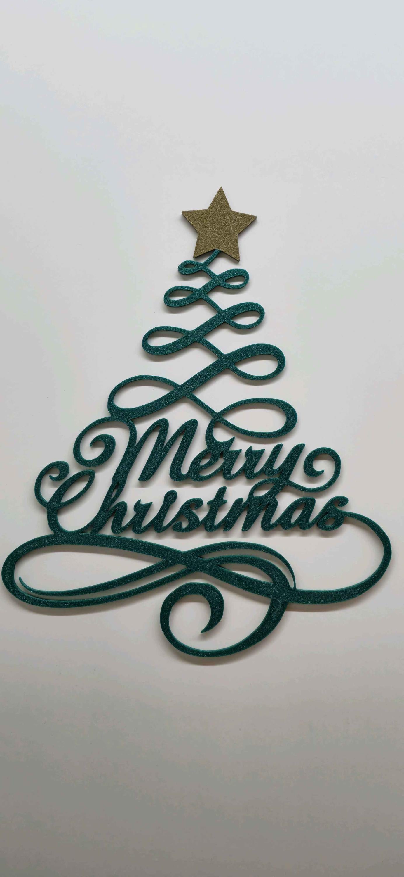 3D Printed Merry Christmas Script Tree Decor - Holiday Wall Sign