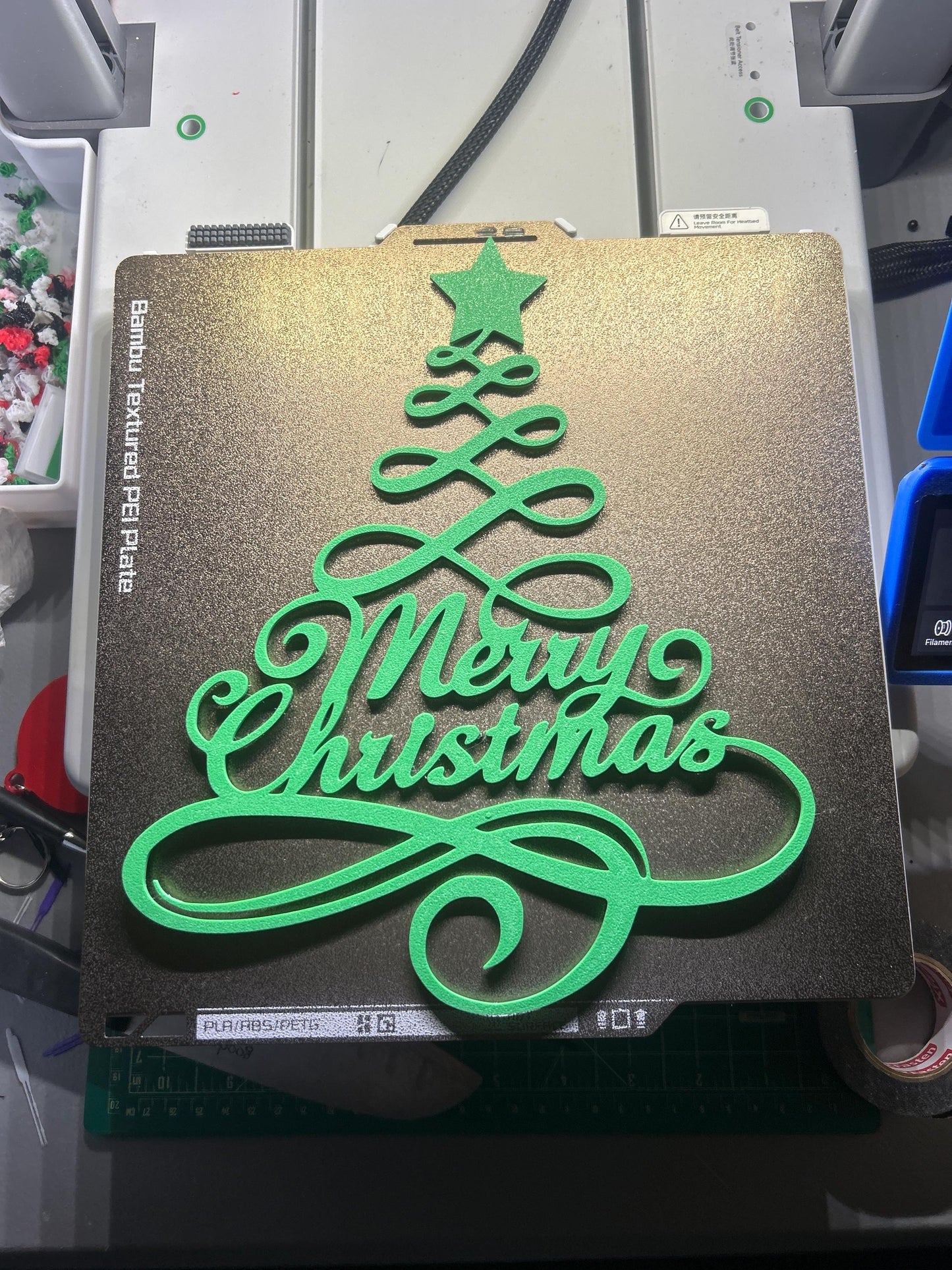 3D Printed Merry Christmas Script Tree Decor - Holiday Wall Sign