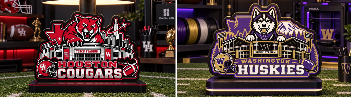 Custom College Football Lithophane Lamp – 3D Printed Sports Décor | UniqueXclusives