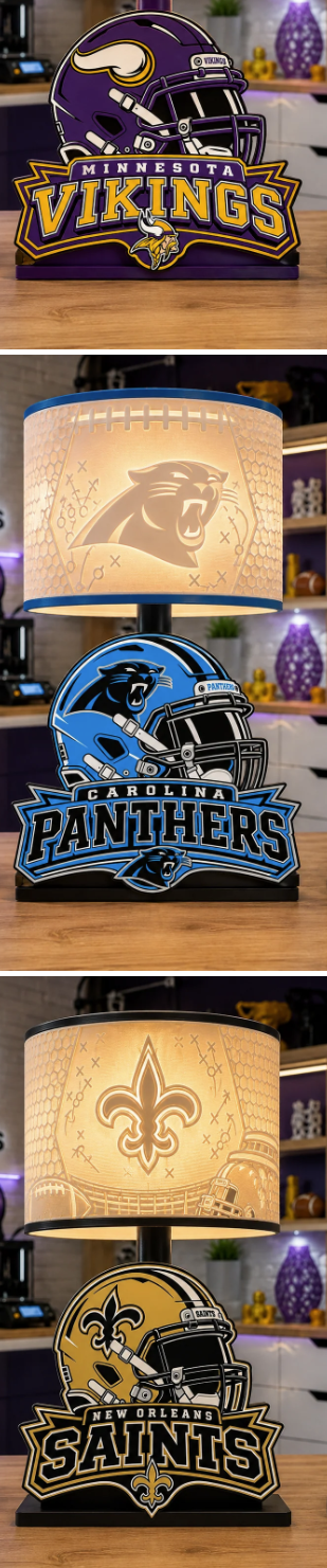 Custom Professional Football Lithophane Lamp | 3D Printed Professional Team-Inspired Lampshade & Football Base | Personalized Sports Gift for Game Room