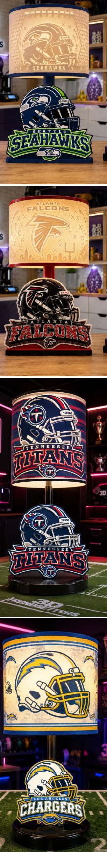 Custom Professional Football Lithophane Lamp | 3D Printed Professional Team-Inspired Lampshade & Football Base | Personalized Sports Gift for Game Room