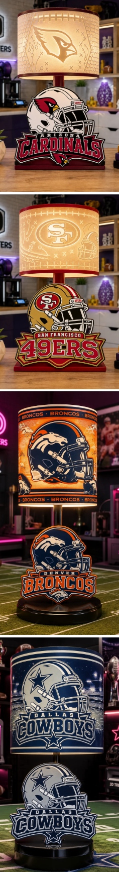 Custom Professional Football Lithophane Lamp | 3D Printed Professional Team-Inspired Lampshade & Football Base | Personalized Sports Gift for Game Room