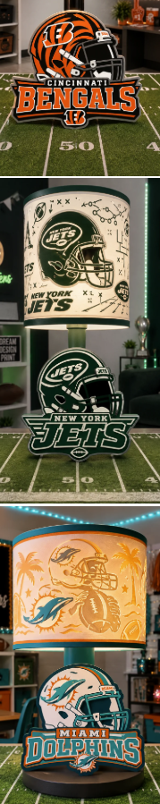Custom Professional Football Lithophane Lamp | 3D Printed Professional Team-Inspired Lampshade & Football Base | Personalized Sports Gift for Game Room