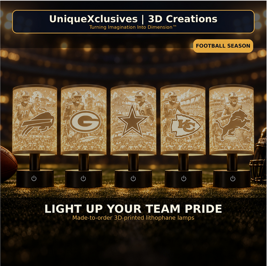Custom Professional Football Lithophane Lamp | 3D Printed Professional Team-Inspired Lampshade & Football Base | Personalized Sports Gift for Game Room
