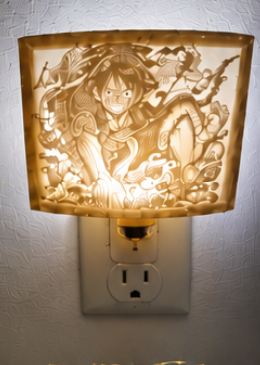 Luffy Inspired 3D Printed Anime Lamp & Desk Decor Set, Pirate Night Light Cover, Caddy & Tray, One Piece Inspired Anime Fan Gift