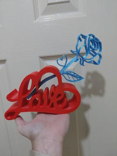 3D Printed “Love & Rose” Heart Sculpture