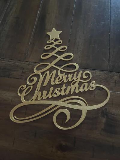 3D Printed Merry Christmas Script Tree Decor - Holiday Wall Sign