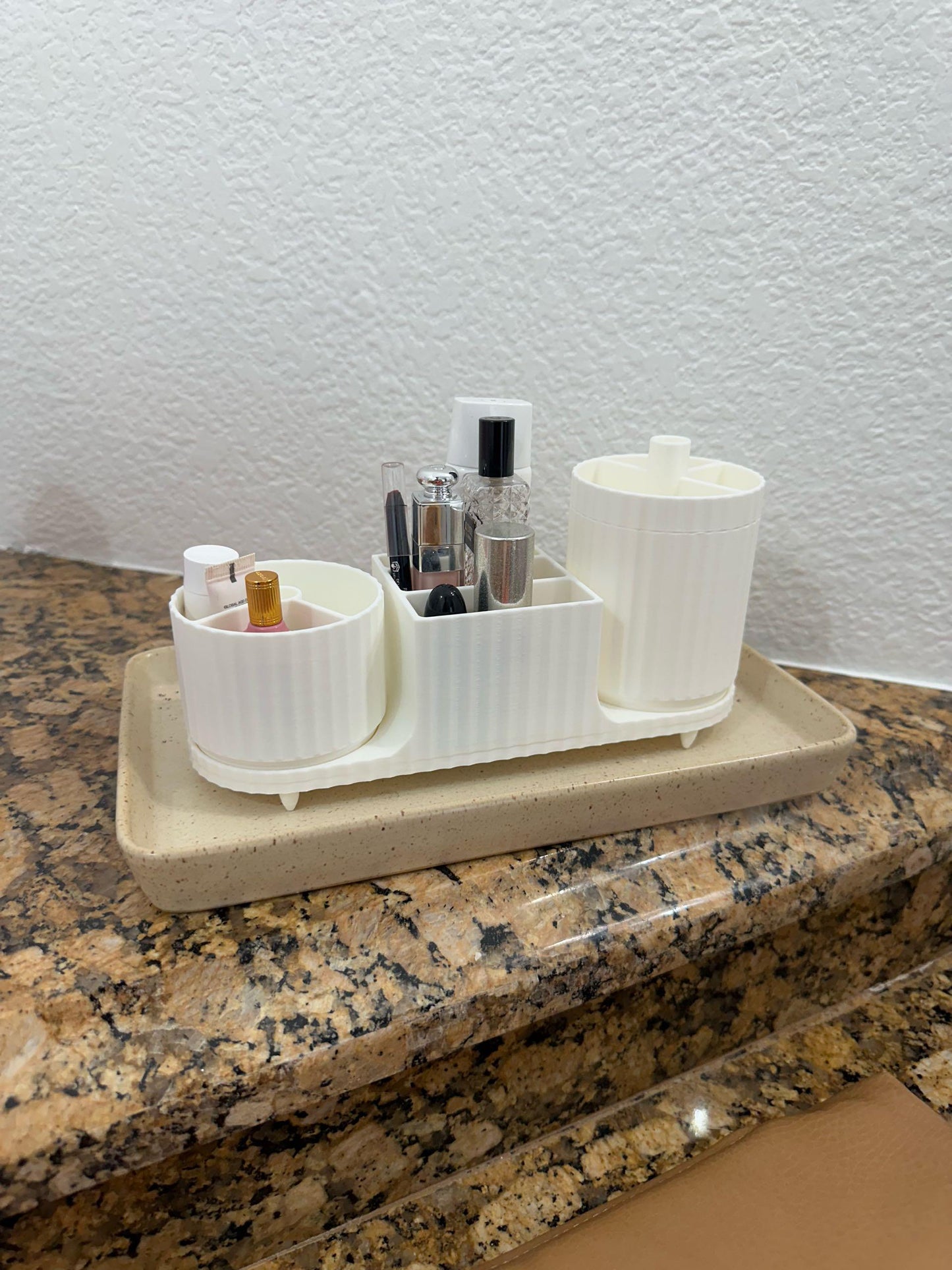 3D Printed Bathroom Organizer | Makeup & Vanity Storage Tray | Modern Cosmetic Holder | Countertop Organizer | Gift for Her