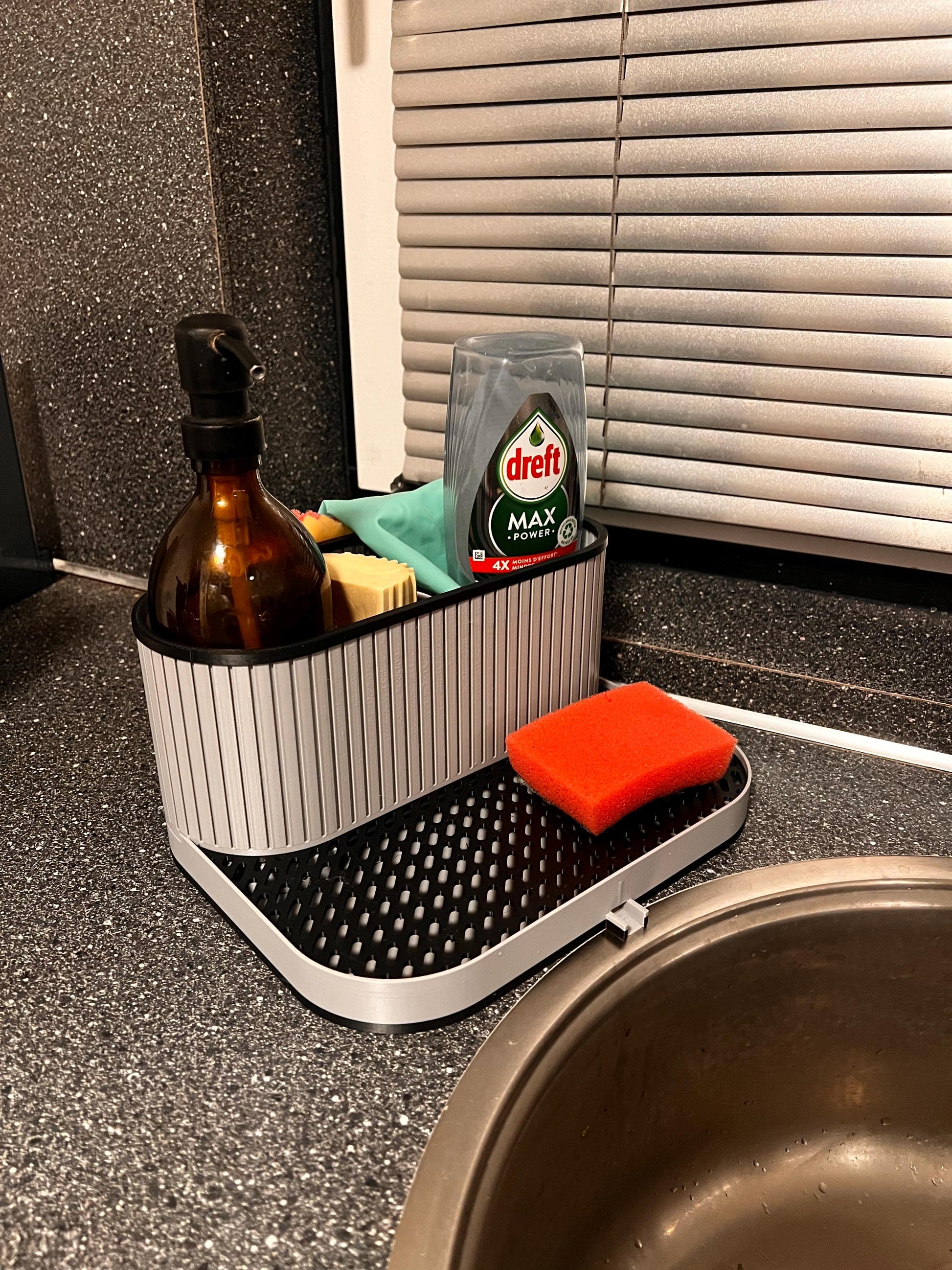 3D Printed Kitchen Sink Organizer | Modular Soap & Sponge Holder | Drainage Tray Sink Caddy | Modern Countertop Organizer | Custom Colors