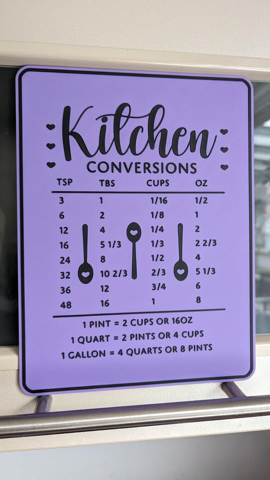 3D Printed Kitchen Conversion Chart | Cooking Measurement Guide | Cups, Tablespoons & Ounces | Farmhouse Kitchen Decor | Housewarming Gift