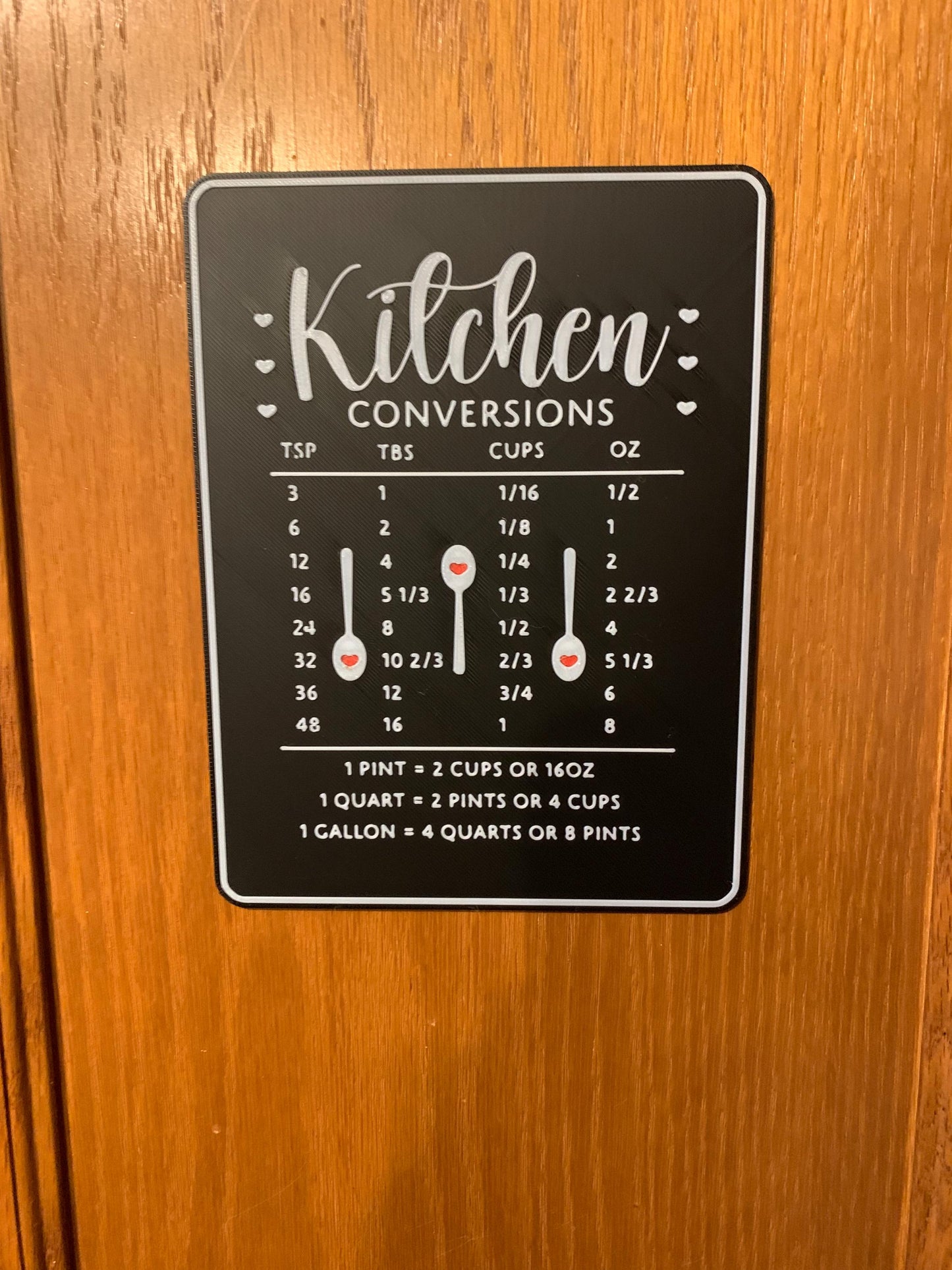 3D Printed Kitchen Conversion Chart | Cooking Measurement Guide | Cups, Tablespoons & Ounces | Farmhouse Kitchen Decor | Housewarming Gift