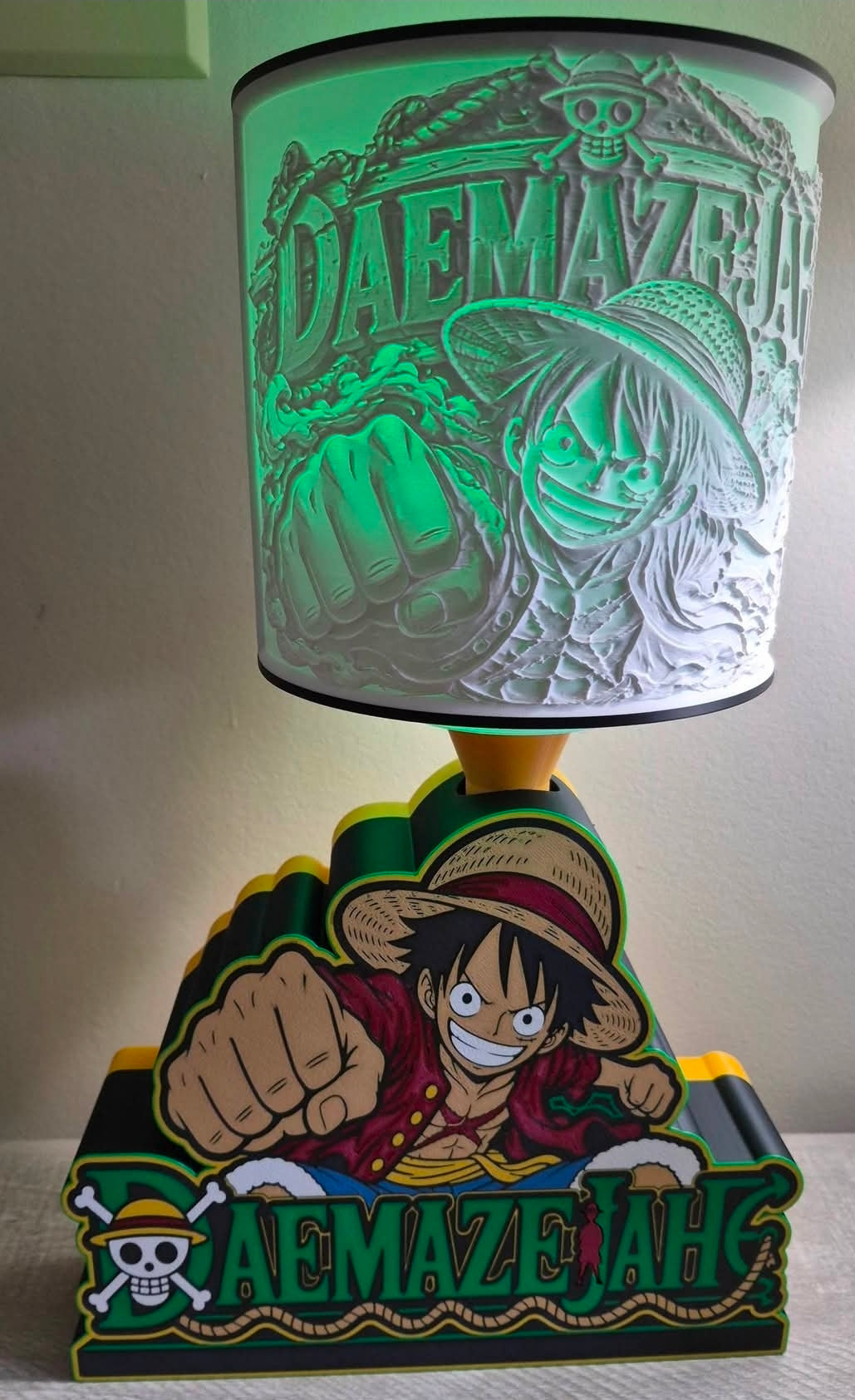 Luffy Inspired 3D Printed Anime Lamp & Desk Decor Set, Pirate Night Light Cover, Caddy & Tray, One Piece Inspired Anime Fan Gift