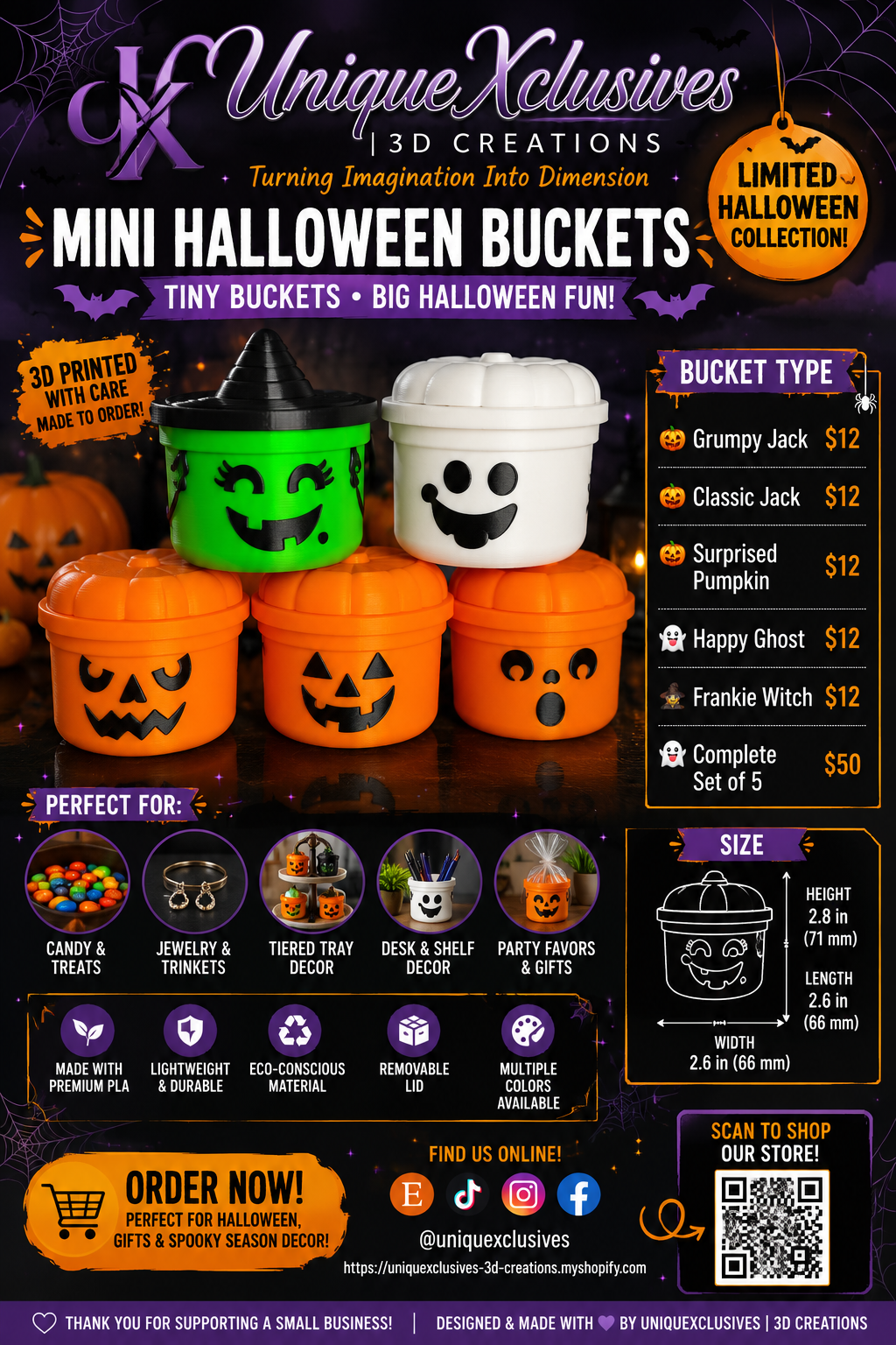 🎃 Mini Halloween Buckets – Adorable Halloween Decor & Candy Containers