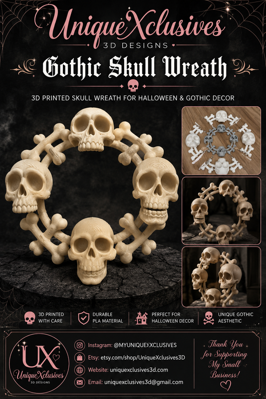 💀 Halloween in haunting style with this handcrafted 3D Printed Gothic Skull Wreath!