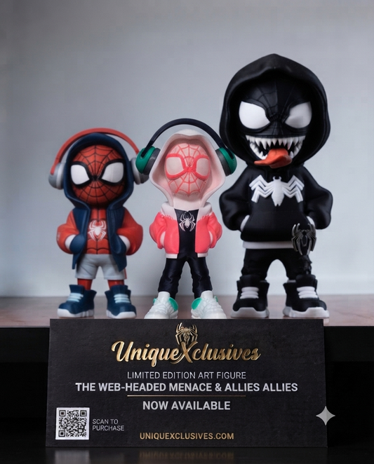 3D Printed Spider-Verse Inspired Hooded Collectible Figure | Miles Inspired, Gwen Inspired & Shadow Symbiote Variant | Gamer Desk Decor | Superhero Fan Gift | Handmade Display Statue