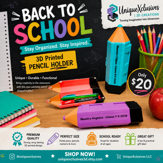 Personalized 3D Printed Pencil Holder Case | Custom Teacher Gift | Pencil Shaped School Supply Box | Back to School Desk Organizer | Student Pencil Box