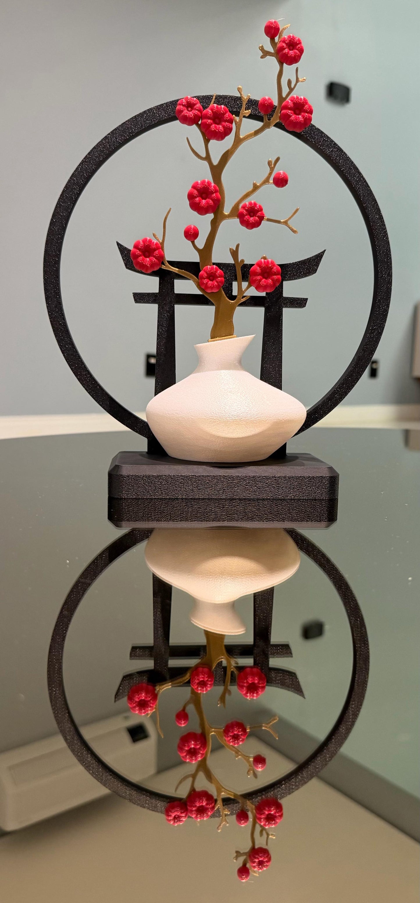 Japanese Zen Garden Decor, 3D Printed Torii Gate Bonsai Sculpture, Minimalist Desk Accessory, Unique Home Office Gift, Cherry Blossom Art Piece