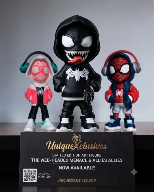3D Printed Spider-Verse Inspired Hooded Collectible Figure Bundle Set| Miles Inspired, Gwen Inspired & Shadow Symbiote Variant | Gamer Desk Decor | Superhero Fan Gift | Handmade Display Statue (Bundle all 3)
